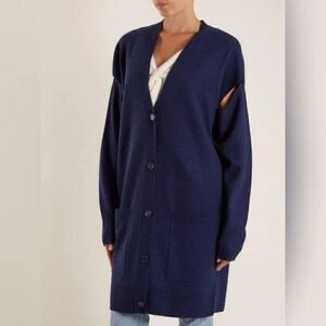 NEW Sies Marjan Marion Blue 100% Wool Cut Out Long Line Cardigan